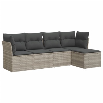 Set canapele de grădină cu perne, 5 piese gri deschis poliratan - Img 2