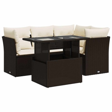 Set canapele de grădină cu perne, 5 piese, maro, poliratan - Img 2