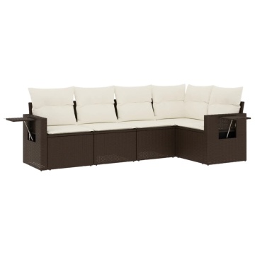 Set canapele de grădină cu perne, 5 piese, maro, poliratan - Img 2