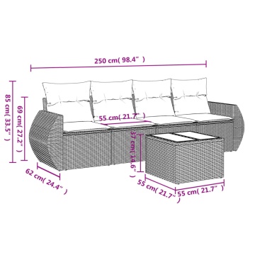 Set canapele de grădină cu perne, 5 piese, maro, poliratan - Img 3