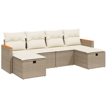 Set canapele de grădină cu perne, 6 piese, bej, poliratan - Img 2