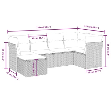 Set canapele de grădină cu perne, 6 piese, bej, poliratan - Img 4