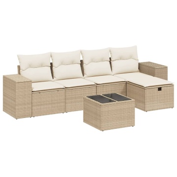 Set canapele de grădină cu perne, 6 piese, bej, poliratan - Img 2