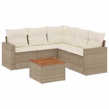Set canapele de grădină cu perne, 6 piese, bej, poliratan - Img 2