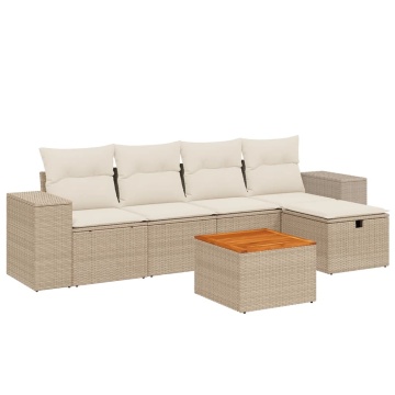 Set canapele de grădină cu perne, 6 piese, bej, poliratan - Img 2