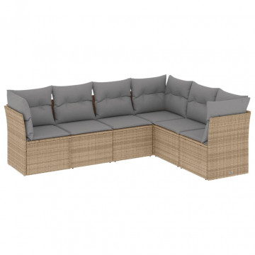 Set canapele de grădină cu perne, 6 piese, bej, poliratan - Img 2