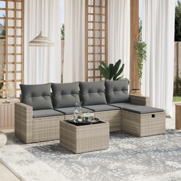 Set canapele de grădină cu perne, 6 piese gri deschis poliratan - Img 1