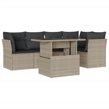 Set canapele de grădină cu perne, 6 piese gri deschis poliratan - Img 2