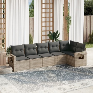 Set canapele de grădină cu perne, 6 piese gri deschis poliratan - Img 1