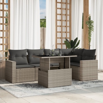 Set canapele de grădină cu perne, 6 piese gri deschis poliratan - Img 1