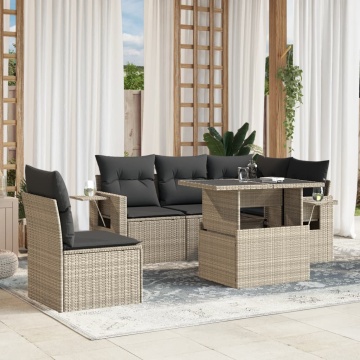 Set canapele de grădină cu perne, 6 piese gri deschis poliratan - Img 1