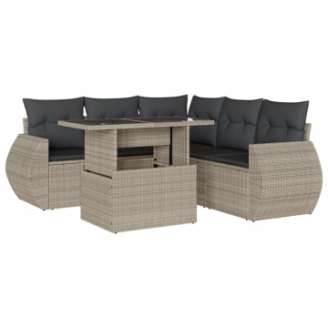 Set canapele de grădină cu perne, 6 piese gri deschis poliratan - Img 2