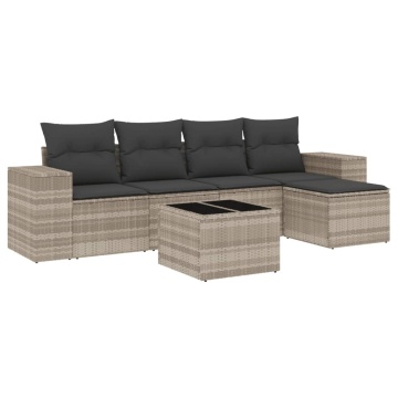 Set canapele de grădină cu perne, 6 piese gri deschis poliratan - Img 2