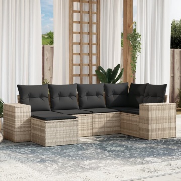 Set canapele de grădină cu perne, 6 piese gri deschis poliratan - Img 1