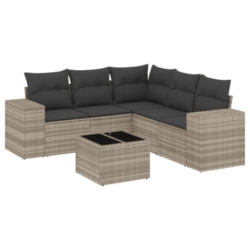 Set canapele de grădină cu perne, 6 piese gri deschis poliratan - Img 2