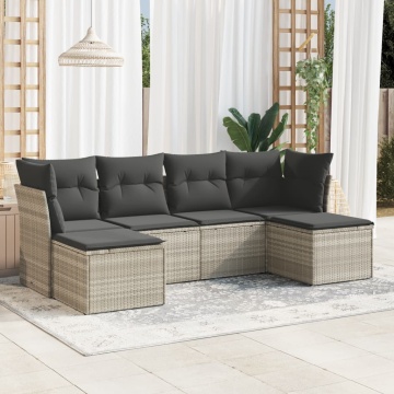 Set canapele de grădină cu perne, 6 piese gri deschis poliratan - Img 1
