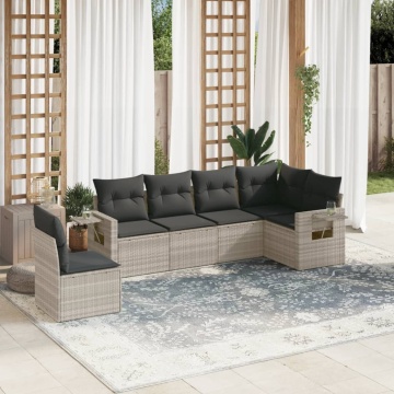 Set canapele de grădină cu perne, 6 piese gri deschis poliratan - Img 1