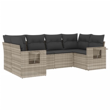 Set canapele de grădină cu perne, 6 piese gri deschis poliratan - Img 2