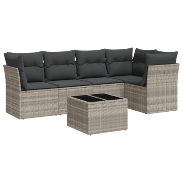 Set canapele de grădină cu perne, 6 piese gri deschis poliratan - Img 2