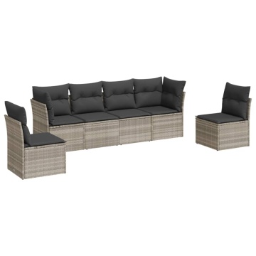 Set canapele de grădină cu perne, 6 piese gri deschis poliratan - Img 2