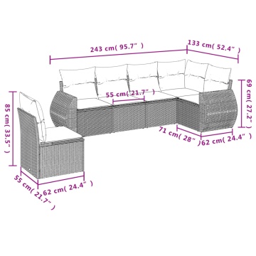 Set canapele de grădină cu perne, 6 piese gri deschis poliratan - Img 6