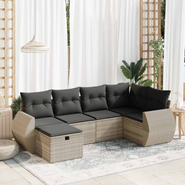 Set canapele de grădină cu perne, 6 piese gri deschis poliratan - Img 1