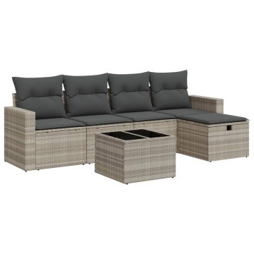 Set canapele de grădină cu perne, 6 piese gri deschis poliratan - Img 2