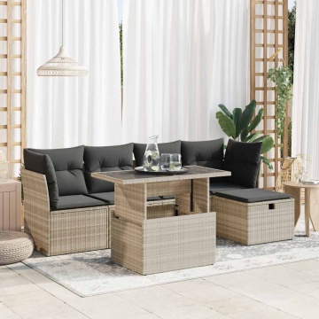 Set canapele de grădină cu perne, 6 piese gri deschis poliratan - Img 1