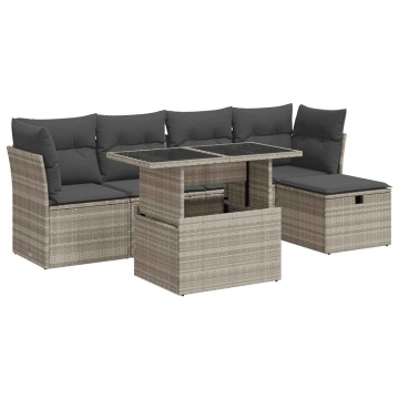 Set canapele de grădină cu perne, 6 piese gri deschis poliratan - Img 2