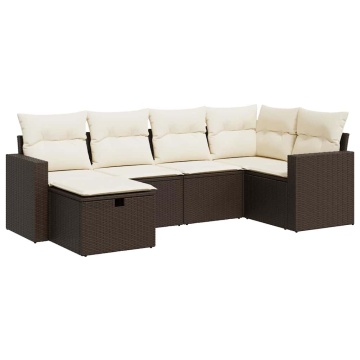 Set canapele de grădină cu perne, 6 piese, maro, poliratan - Img 2