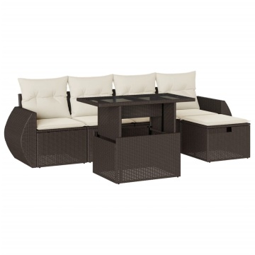 Set canapele de grădină cu perne, 6 piese, maro, poliratan - Img 2