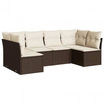 Set canapele de grădină cu perne, 6 piese, maro, poliratan - Img 2
