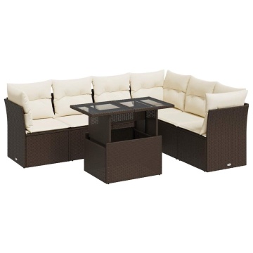 Set canapele de grădină cu perne, 7 piese, maro, poliratan - Img 2
