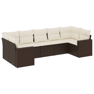 Set canapele de grădină cu perne, 7 piese, maro, poliratan - Img 2