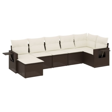 Set canapele de grădină cu perne, 7 piese, maro, poliratan - Img 2