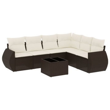 Set canapele de grădină cu perne, 7 piese, maro, poliratan - Img 2
