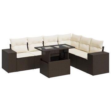 Set canapele de grădină cu perne, 7 piese, maro, poliratan - Img 2