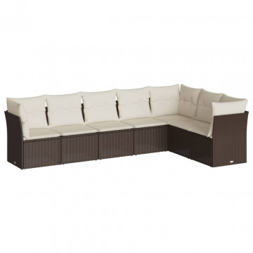 Set canapele de grădină cu perne, 7 piese, maro, poliratan - Img 2