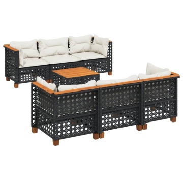 Set canapele de grădină cu perne, 7 piese, negru, poliratan - Img 2