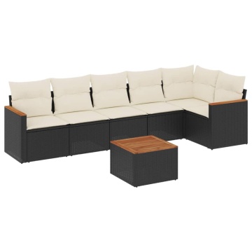 Set canapele de grădină cu perne, 7 piese, negru, poliratan - Img 2