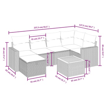 Set canapele de grădină cu perne, 7 piese, negru, poliratan - Img 4