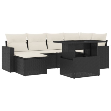 Set canapele de grădină cu perne, 7 piese, negru, poliratan - Img 2