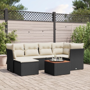 Set canapele de grădină cu perne, 7 piese, negru, poliratan - Img 1