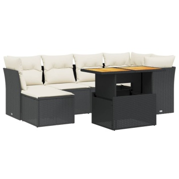 Set canapele de grădină cu perne, 7 piese, negru, poliratan - Img 2