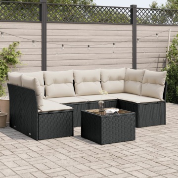 Set canapele de grădină cu perne, 7 piese, negru, poliratan - Img 1