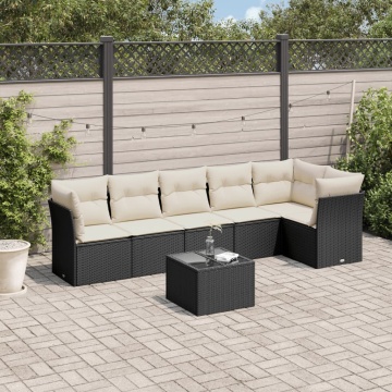 Set canapele de grădină cu perne, 7 piese, negru, poliratan - Img 1