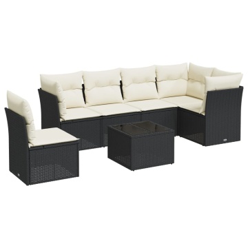 Set canapele de grădină cu perne, 7 piese, negru, poliratan - Img 2