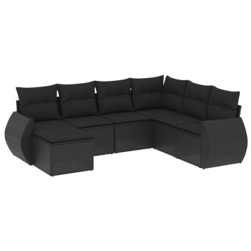 Set canapele de grădină cu perne, 7 piese, negru, poliratan - Img 2