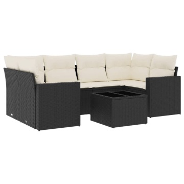 Set canapele de grădină cu perne, 7 piese, negru, poliratan - Img 2