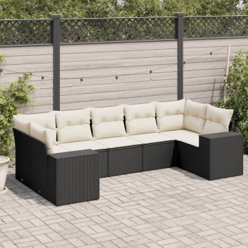 Set canapele de grădină cu perne, 7 piese, negru, poliratan - Img 1